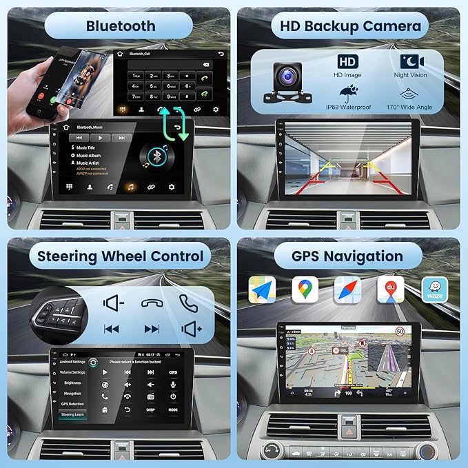 2G+64G Car Stereo Radio for Honda Accord 8th 2008-2013 with Wireless Carplay Android Auto, 10.1 inch Touch Screen Head Unit, Android 13/HiFi Audio/GPS Navi/WiFi/Bluetooth/SWC/HD Backup Camera