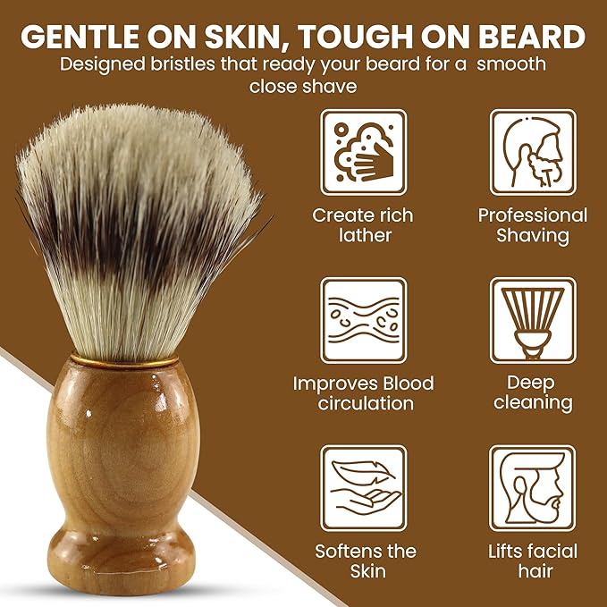 Iconikal 2-Pack Wood Handled Badger Hair Shaving Brush For Use With Aeorsol-Free Shaving Cream