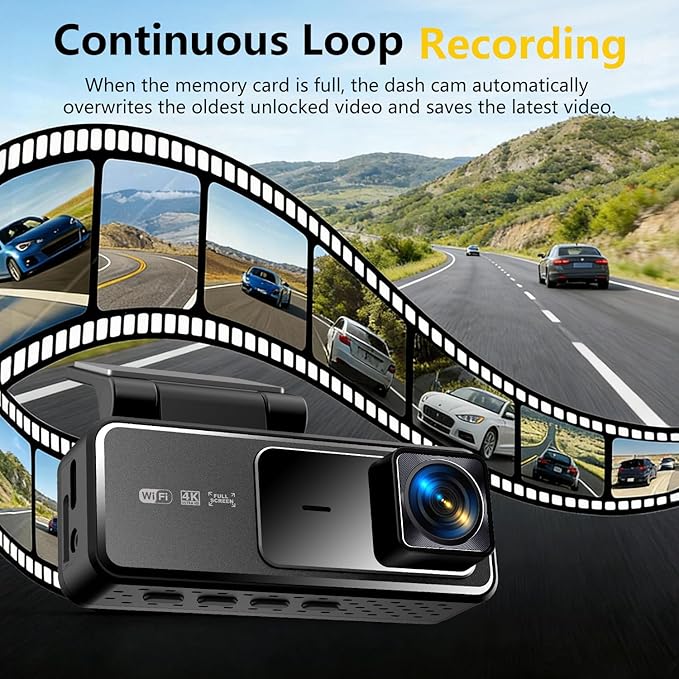 4K Dash Cam with Built-in WiFi, Front Car Camera, APP Control, Night Vision, 24H Parking Monitor, 170° Wide Angle, G-Sensor, Loop Recording, WDR(A19)