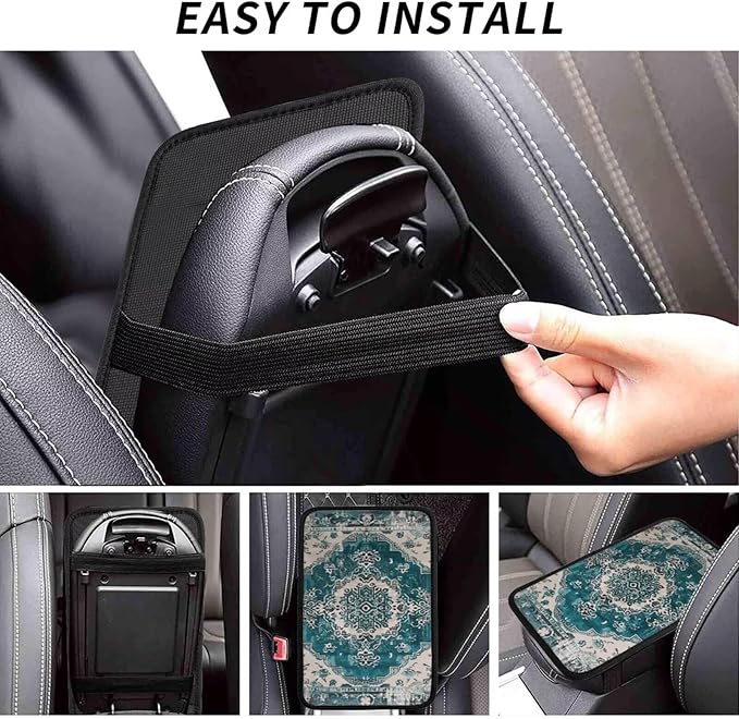Car Center Console Cushion Pad Aztec Turquoise Universal Armrest Seat Box Cover Protector Southwest Navajo Comfortable Native American Boho Car Accessories for Most Cars, Vehicles, SUVs