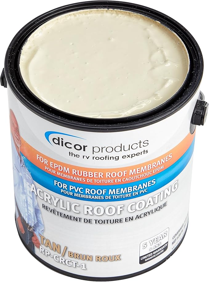 Dicor RP-CRCT-1 EPDM Roof Acrylic Coating - 1 Gallon - Tan - Long-Lasting and Durable