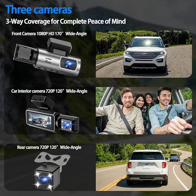 Dash Cam Front and Rear with 32GB Card, Dash Camera for Cars 1080P Front and 720P Rear, Loop Recording, Night Vision, HDR, G-Sensor, Reversing lmage Assist