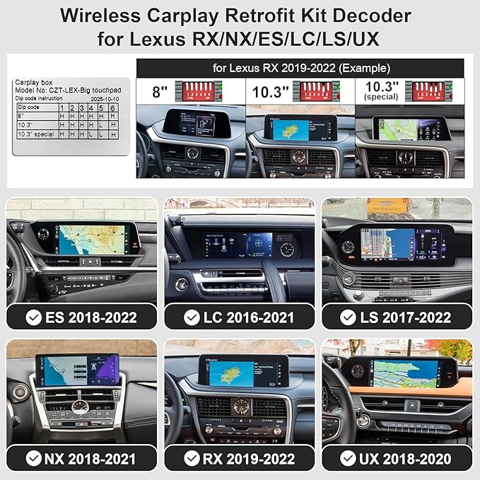 Wireless CarPlay Retrofit Kit Decoder Compatible with Lexus RX/NX/ES/LC/LS/UX 2016-2022 with Large Touchpad, Interface Box Fit for Original Car Radio Upgrade GPS Navigation Mirror Link