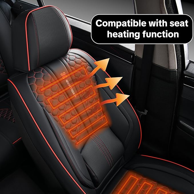 Red Edge Car Seat Covers for Ford Bronco Sport 2021-2025 Car Seat Cover, Leather, 5 Piece Full Set, Waterproof, with Lumbar Support, Suitable for All Seasons