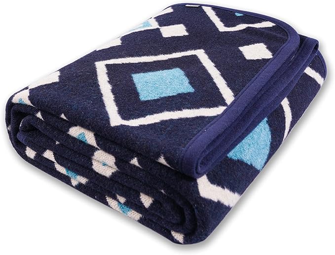 PuTian Merino Wool Blanket - 51" x 63" Thick Warm Soft Twin Wool Throw - Great for Bed, Camping, Outdoor, Car, Pets, Travel, Blue Check