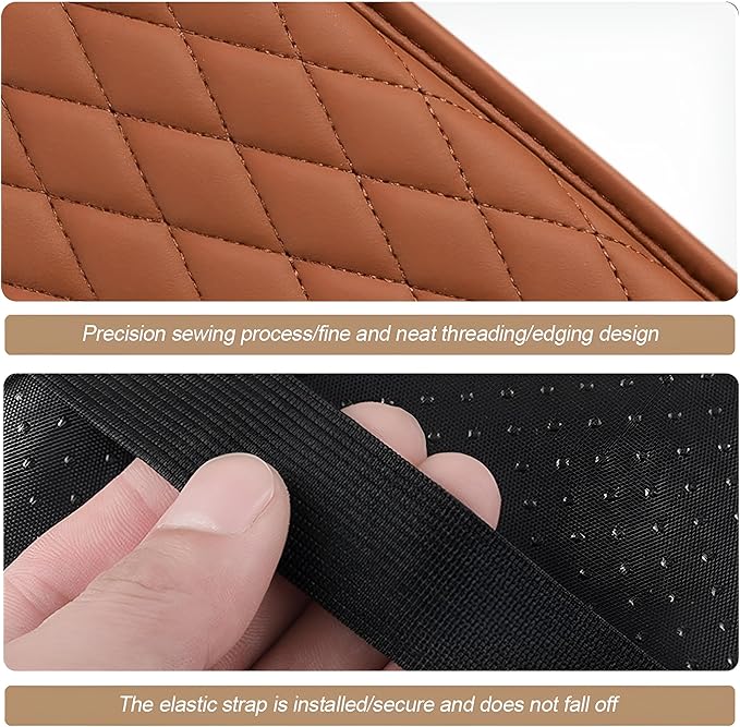 Car Center Console Cover, Leather Vehicle Armrest Seat Box Cushion Pad with Storage Bags, Waterproof Automotive Middle Console Protector, Universal for SUV RV Truck (Brown)