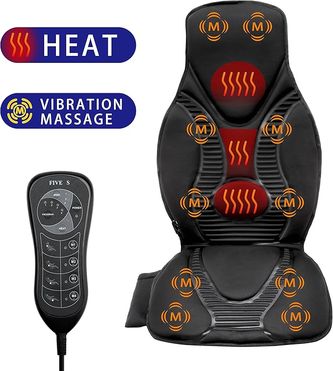 FIVE S FS8816 Massage Seat Cushion, Massager with Heat, 10 Massage Nodes for Neck, Shoulders, Back/Lumbar, Thighs for Home, Office (Black)