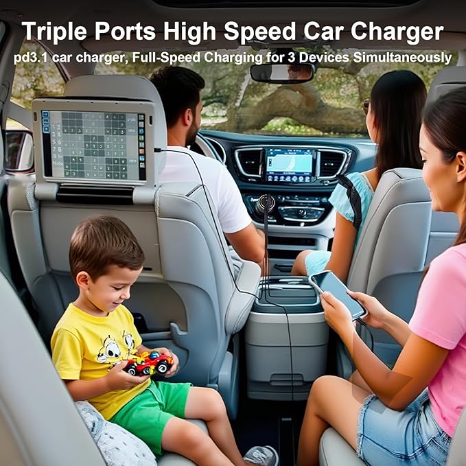 HKyoriyoi 175W USB C Super Fast Car Charger, PD3.1 140W PD3.0 100W Fast Charging Type C Car Phone Charger, 3-Port GaN Cigarette Lighter Adapter for Laptop, MacBook, iPad, iPhone 16 Pro, Samsung S25