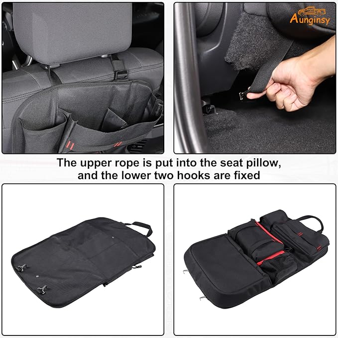 Aunginsy Back Seat Car Organizer Compatible with Toyota Tundra 2022-2025 Multifunctional Backseat Storage Bag Pocket Stabilizing Side Straps Soft Adjustable Shoulder Strap/Hardened Buckles Accessories