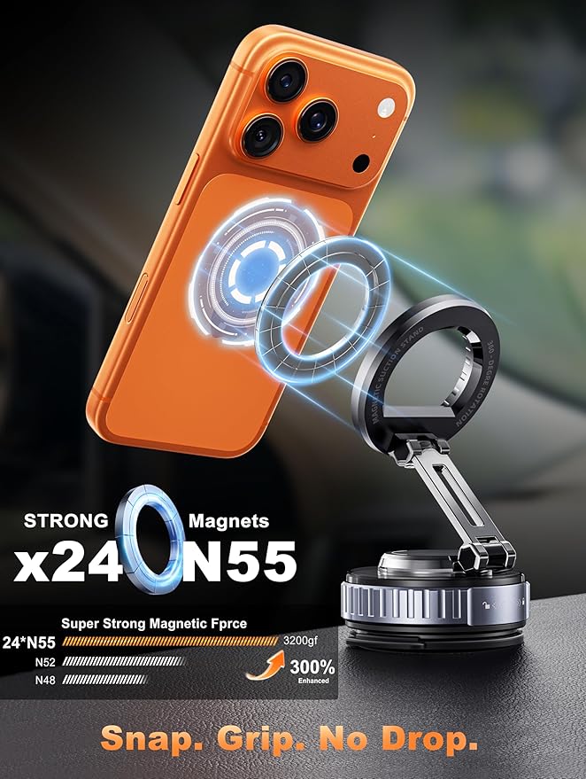 snanlen 2026 Upgraded Car Phone Holder for Magsafe [108LBS Strongest Suction] 360° Adjustable Vacuum Magnetic Phone Holders, Cell Phone car Mount for iPhone 17 Pro Max 16 15 14 13 12 Air Plus