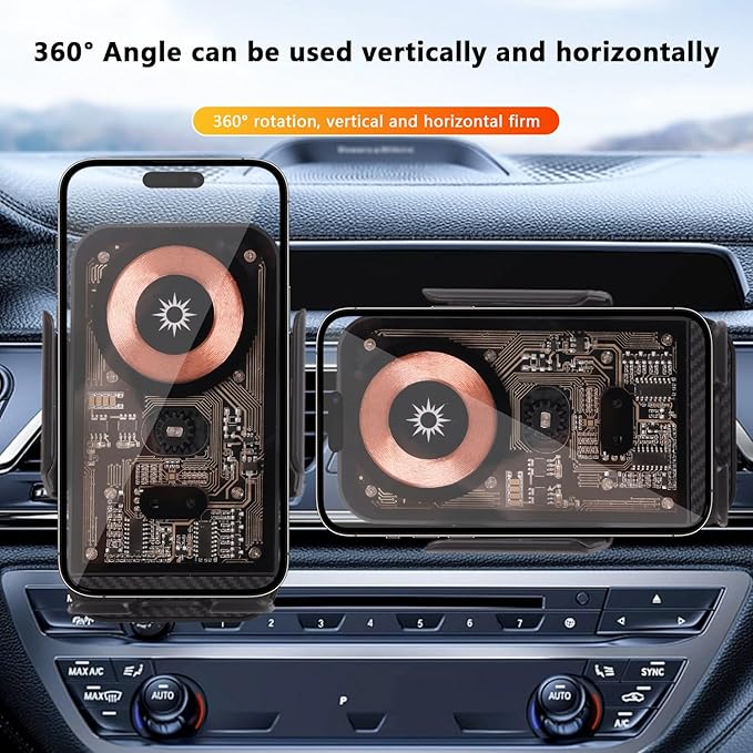 Wireless Car Charger,15W Fast Charging Auto-Clamping Car Charger Phone Mount Air Vent Cell Phone Holder Compatible iPhone，Car Accessories for iPhone 16 15 Pro Plus Max 14 13 12 (Black)