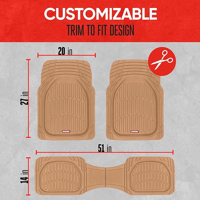 Motor Trend FlexTough Contour Heavy Duty Rubber Car Floor Mats with Cargo Liner - All Weather Full Set Front & Rear fits Most Cars Truck SUV, Automotive Floor Mats