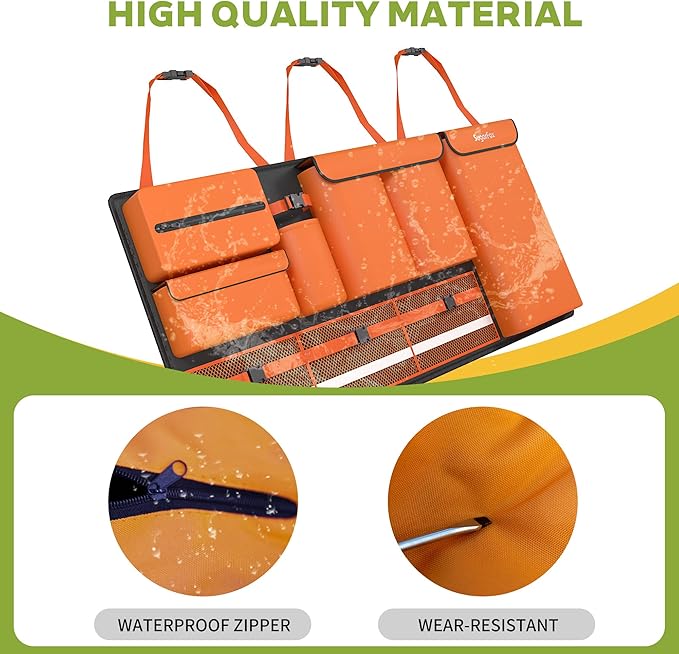 SugarFox Backseat Hanging Trunk Organizer for SUVs, Cars, Trucks & MPVs | Multi-Pocket Storage with Anti-Slip Straps | Space-Saving Auto Accessory for Men & Women | Orange, 37.8" x 18.1" - K230