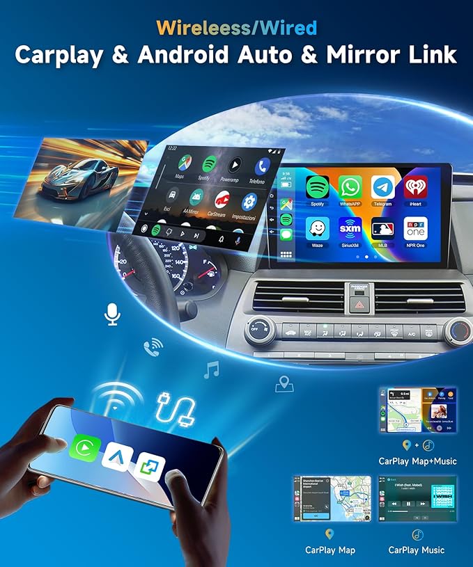 METEESER 【2+64G】 for Honda Accord 8th 2008-2013 Android Car Stereo Wireless Carplay Android Auto,10.1" Touchscreen Radio GPS WiFi DSP Bluetooth SWC+Backup Camera for Honda Accord Car Play