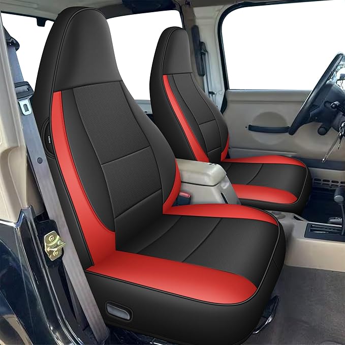 AOMSAZTO Custom Fit Seat Covers for Jeep Wrangler 1997 1998 1999 2000 2001 2002 Waterproof Car Seat Covers Full Set Black