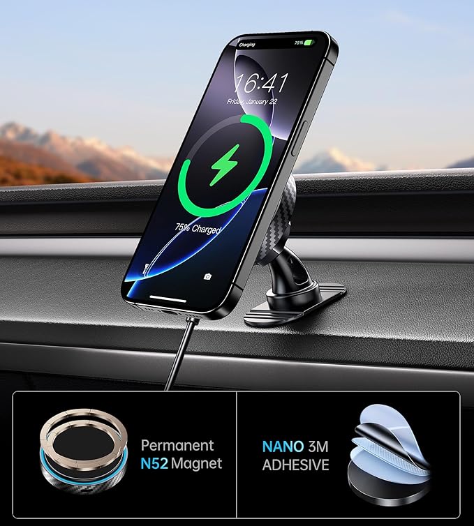 for Magsafe Car Mount Charger [Qi2 Certified-15W], 360° Rotatation [Dash & Vent] Wireless Car Mount Charger Fits for iPhone 16 15 14 13 12 Series, for Magnetic iPhone Car Accessories, Gray