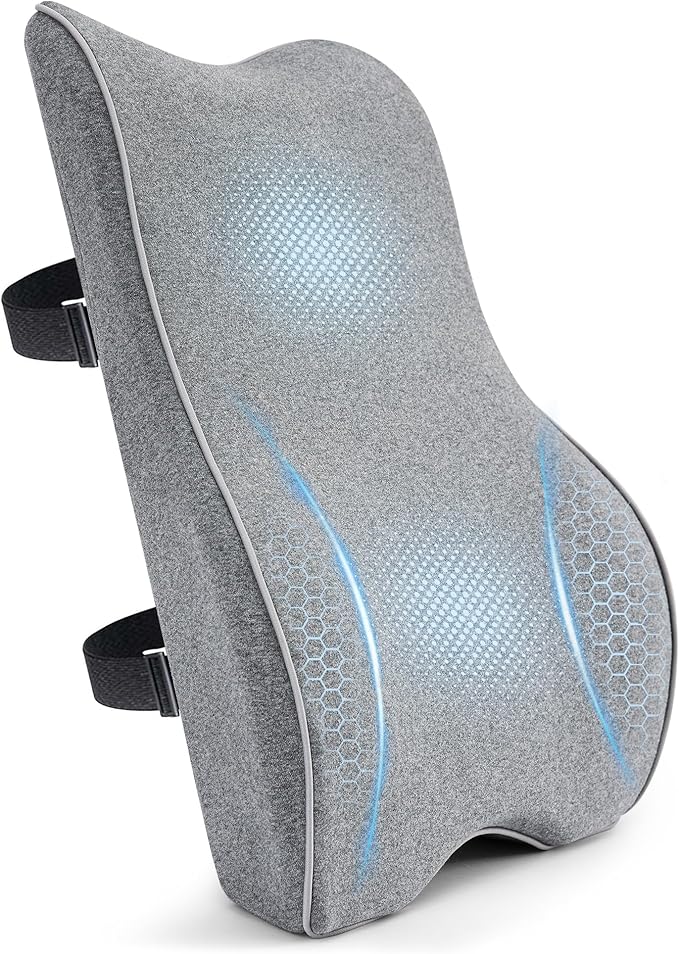 Lumbar Support Pillow for Office Chair, Back Support Pillow with Memory Foam, Relieves Back Pain, Removable Washable Cover & Adjustable Strap, for Car/Gaming Chair,Gift-Grey