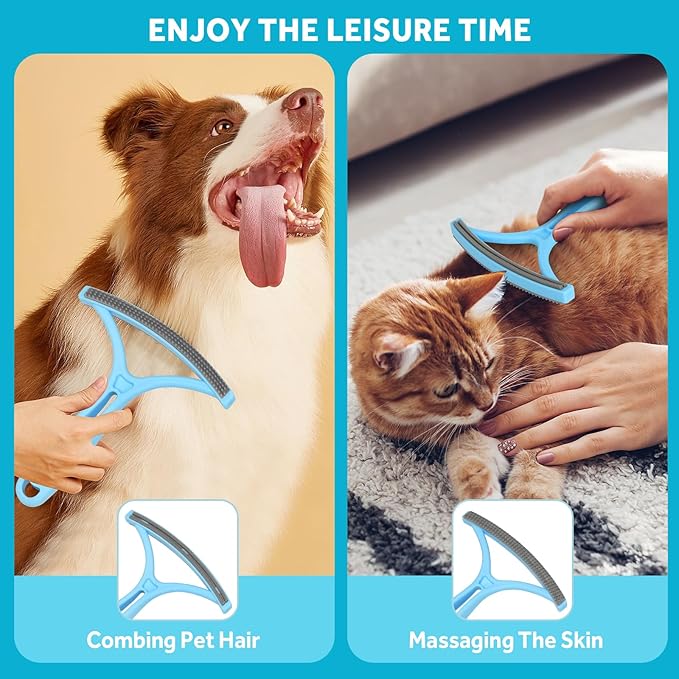 2-in-1 Pet Hair Remover Roller & Brush - Furniture Carpet Rake and Silicone Pet Grooming Brush with Extendable Handle, Adhesive Hook for Easy Storage | Dog Cat Hair Removal Tool for Home Car Cleaning