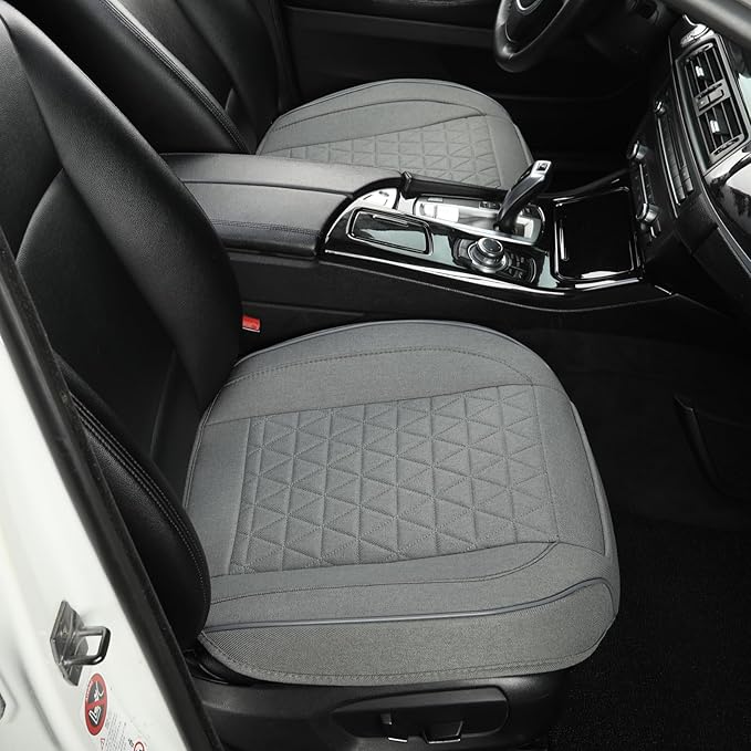 West Llama Linen Front Car Seat Cover Protector Anti-Slip Bottom Seat Cover Fits 95% of Vehicles,Wrapping Around The Bottom,Triangular Pattern(Gray-2Pcs)