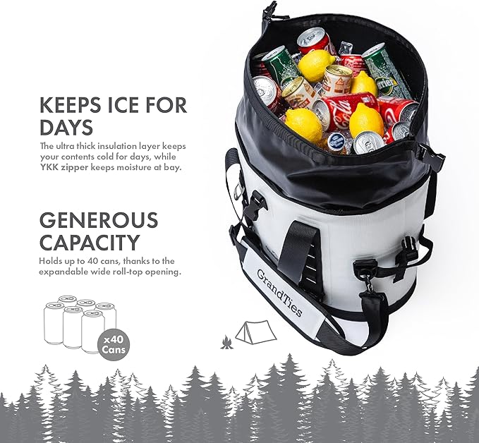 GrandTies 40 Can Portable Soft Cooler Bag - High-Performance Large Cooler - Leak Proof Waterproof Insulated Cooler Bag - Portable Ice Chest for Outdoor, Fishing, Beach, Travel, Camping