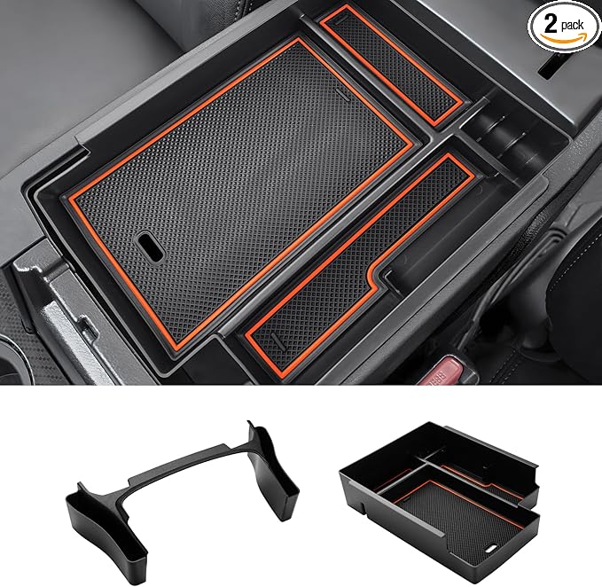 Autorder 2PCS Center Console Organizer for 2010-2024 Toyota 4Runner Accessories Armrest Storage Box Secondary Insert Tray Gear Shift Organizer Tray with Anti-Slip Mat