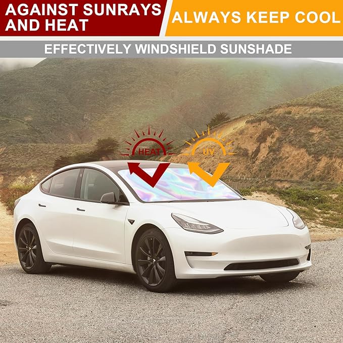 Car Windshield Sunshade for Tesla Model Y/3 - Folding Front Window Sun Shade Cover with Upgraded UV Protection Fabric, Professional Accessories for Tesla Model 3/Y 2016 to 2026 with a Storage Bag