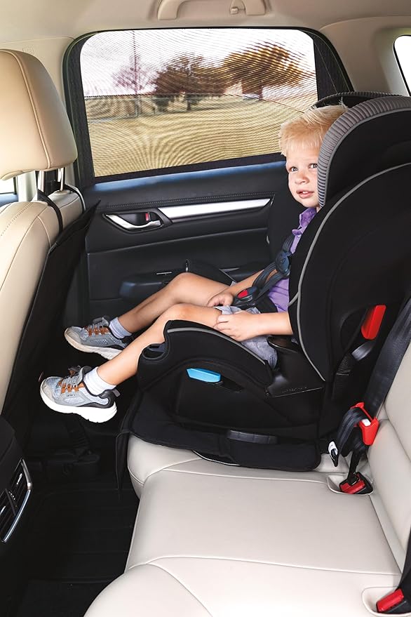 Nuby Car Seat Sunshade for Vehicle Window | 2 Pack| Breathable Mesh Fabric | Full Window Function for Fresh Air Flow | Blocks Sun Rays, Bugs, and Cools Car |Black