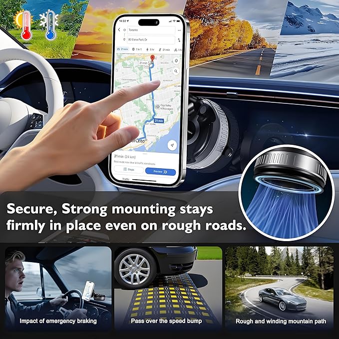 2026 Upgraded Reinforced Magnetic Car Phone Holder -24×N55 Ultra Magnets 110 LBS - 360°Swivel & Rock-Solid Hold Suction Cup Car Phone Mount for Magsafe iPhone 17 Pro Max 16-12 Air Plus