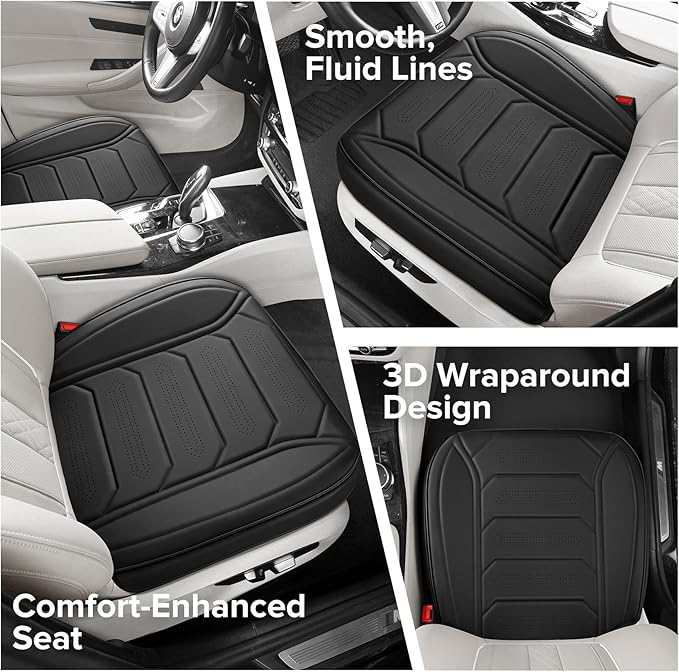 CAPITAUTO 2 Pack Bottom Car Seat Cover, Dual Storage Pockets Luxury Faux Leather Front Seat Covers for Cars, Super Breathable, Anti-Slip, Full Wrapping Edge - Fit for Most Sedans SUV Trucks (Black)
