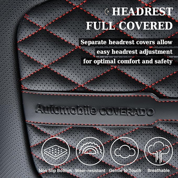Coverado Seat Covers, Car Front Seat Covers with Backrest, Nappa Leather Car Seat Protectors,Waterproof &Breathable,Anti-Slip Automotive Seat Cushion, Universal Fit for Most Vehicles,2Pcs Black