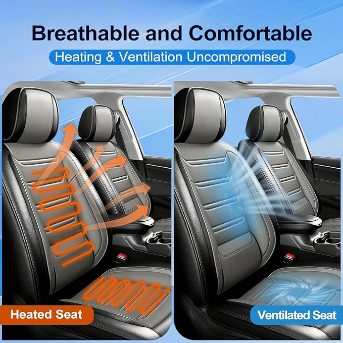 Fit Accord Car Seat Covers for Select Honda Accord 2012-2026 - Premium Full Coverage Leather, Airbag Compatible, Waterproof & All Weather Seat Protector, Full Set, Black+Gray