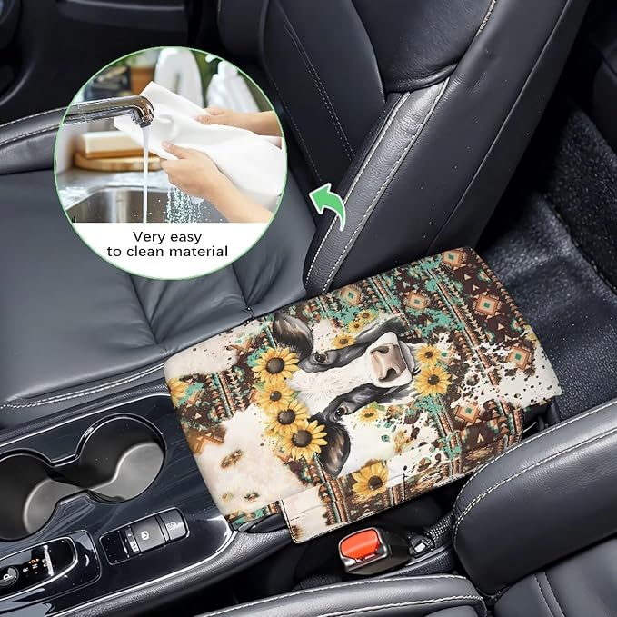 Tupalatus Aztec Car Armrest Cover Soft Cow Waterproof Armrest Seat Box Cover with 2 Storage Bags Car Center Console Cushion Pad Easy Installation Fit for SUV Truck Sedan Van