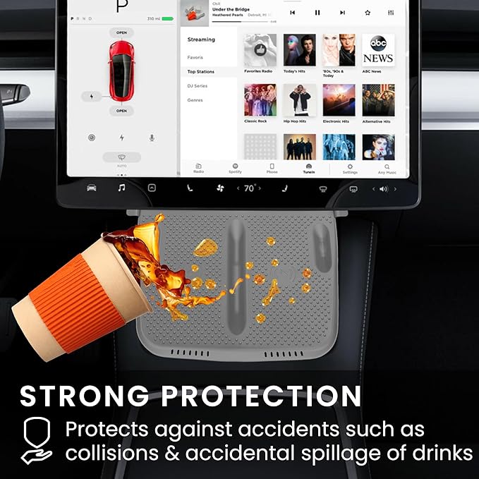 kwmobile Car Central Console Wireless Charging Pad Cover Compatible with Tesla Model Y/Model 3 Cover - Grey
