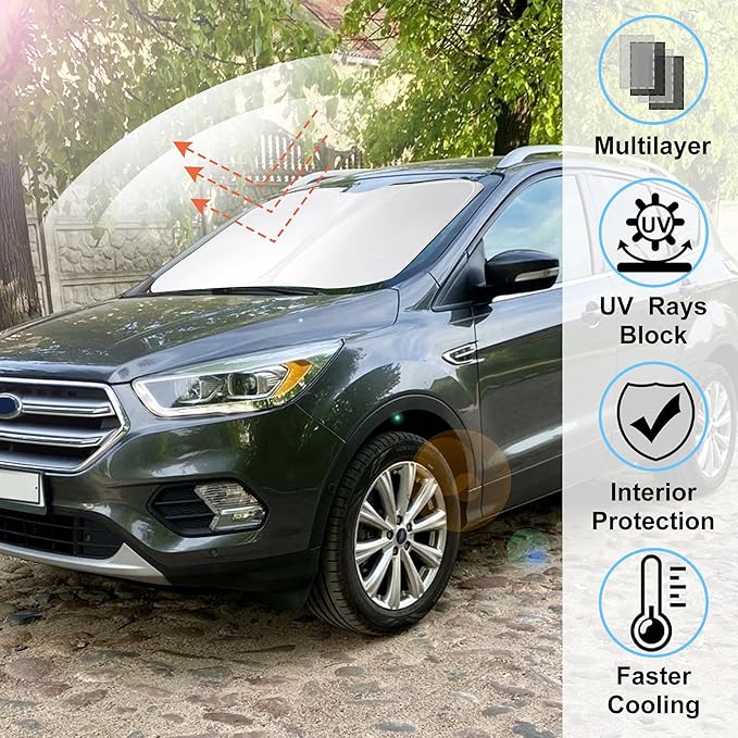 Windshield Sun Shade Compatible with Ford Escape 2013-2019 Accessories Foldable Window Sunshade Sun Visor Protector Blocks Sun Rays