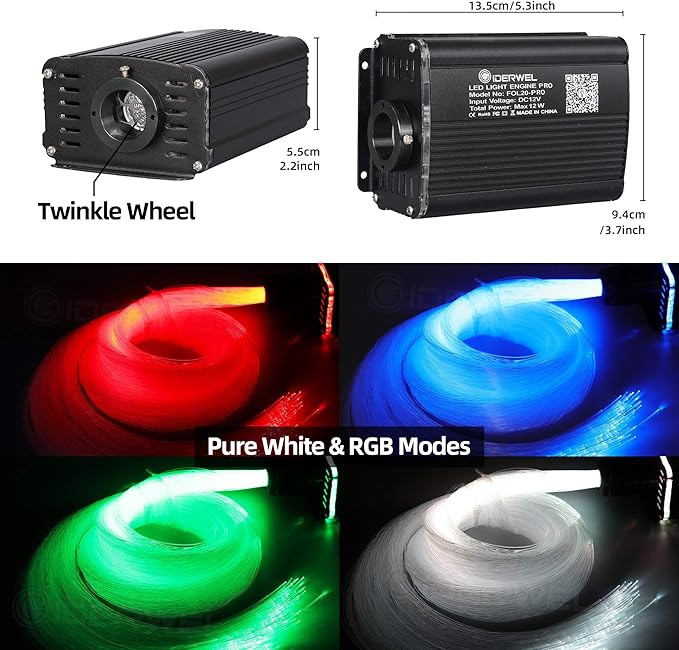 Twinkle Fiber Optic Lights,Bluetooth APP/Remote/Music Activate Starlight Headliner Kit with RGBW LED Light Engine,300pcs 9.8ft Mix Optic Fiber Cable for Car/Home/Party Star Light Ceiling