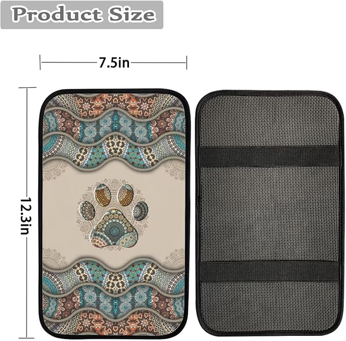 Suobstales Boho Paw Print Car Center Console Armrest Cover Seat Box Mat Auto Decorations Fit Most Vehicle SUV Truck Sedan