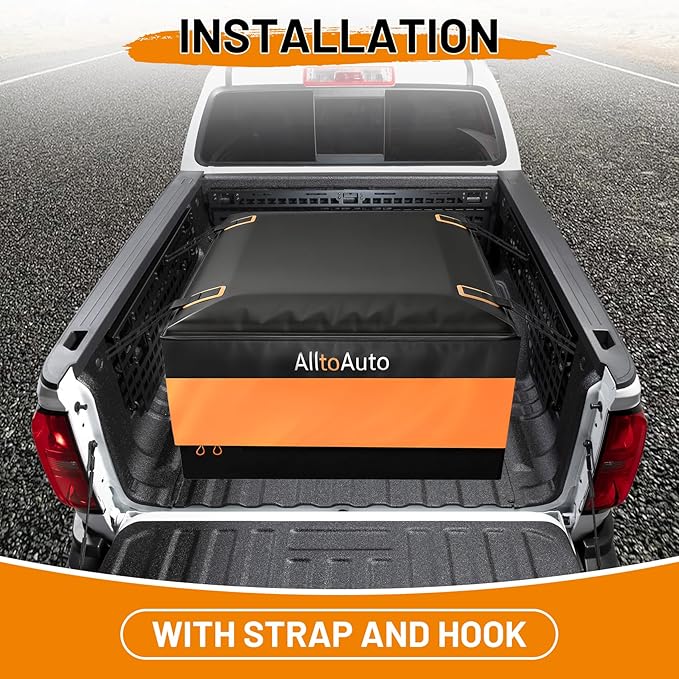 [High Visibility] Waterproof Truck Bed Bag with Orange Safety Trim, 26 CuFt Heavy Duty Cargo Carrier for Pickup Truck, Weatherproof Storage Bag for Camping & Road Trips