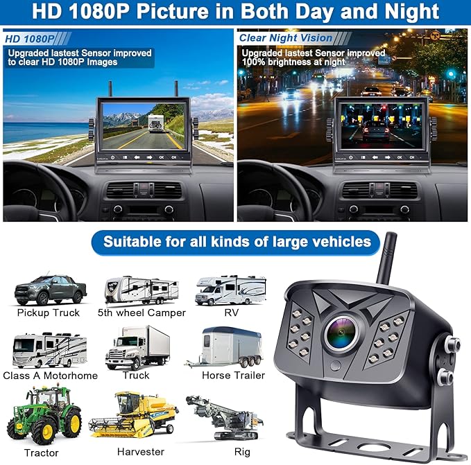 HD 1080P 7 inch RV Wireless Backup Camera: 15-Min Easy Install Clear Night Vision 4 Channels Recording Touch Key Monitor Rear View Camera for Furrion Pre-Wired RVs Travel Trailers Camper Truck