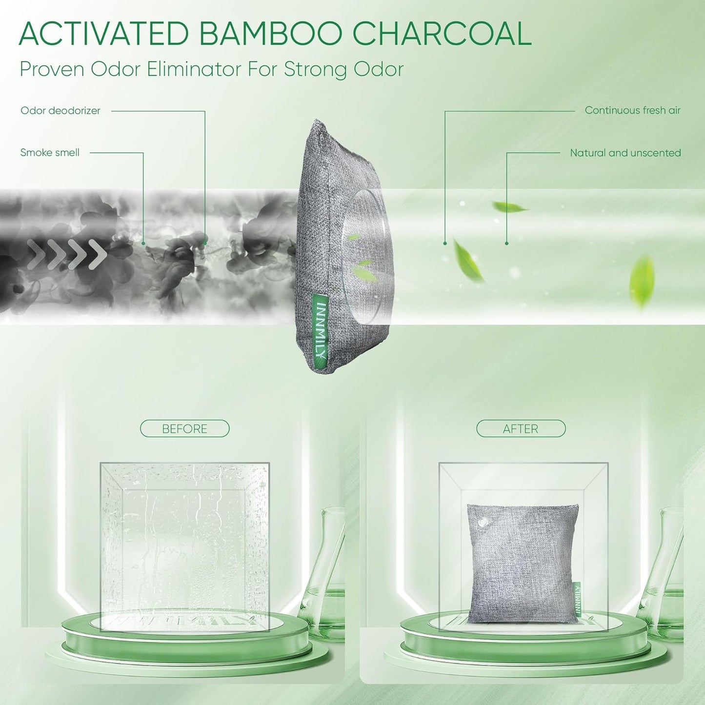 Activated Charcoal Odor Absorber, 8 Pack w Hooks Nature Odor Eliminator for Strong Odor, Bamboo Charcoal Air Purifying Bags, Moisture Absorbers for Fresh Home Car Closet Pet, Smoke Smell Deodorizer