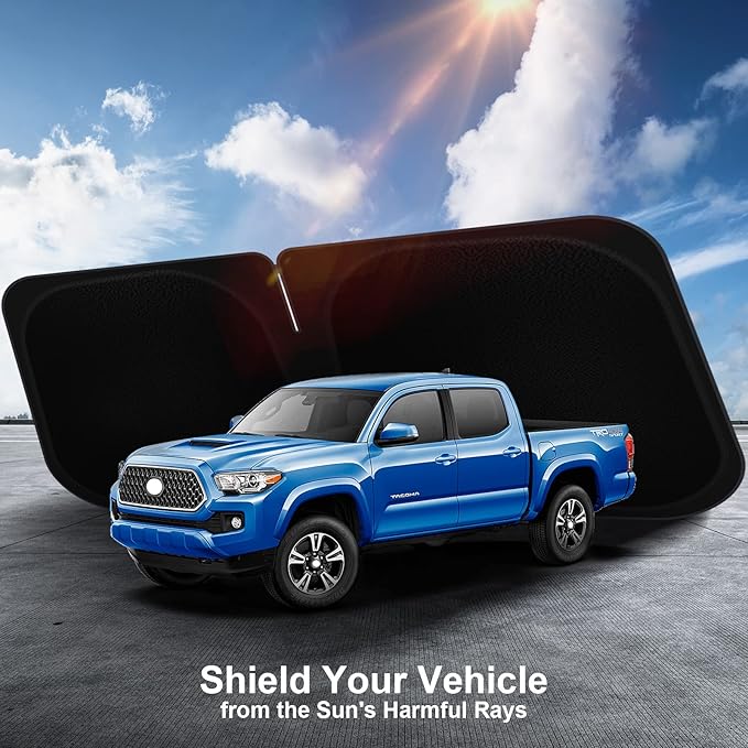 Car Sun Shade for 2016-2024 2025 2026 Toyota Tacoma Windshield Sun Shade, Sun Visor Windshield Screen Cover for Tacoma Front Window Sunshade Foldable Auto Interior Accessories UV Block to Keep Cool