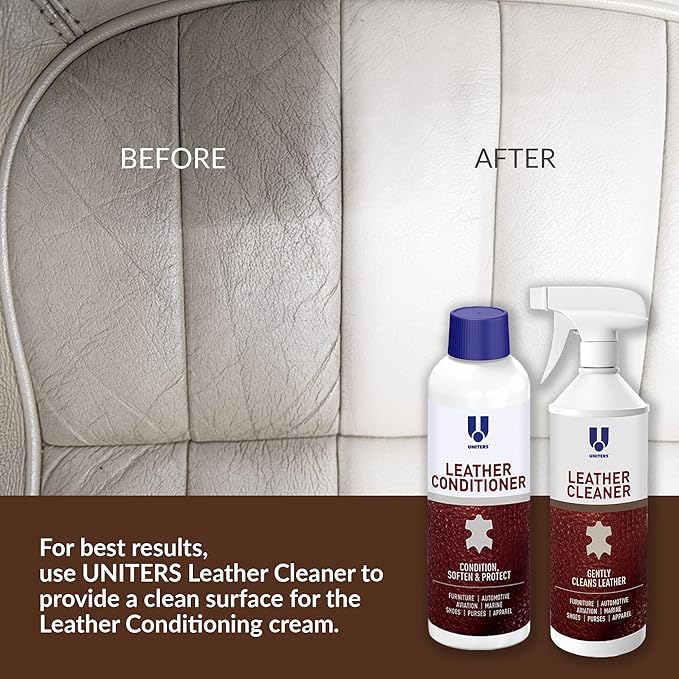 UNITERS Leather Cleaner and Conditioner Foam Solution Cream Bundle, for use of Leather Furniture, Car Interior, Apparel, Boots, Shoes, Bags, and More