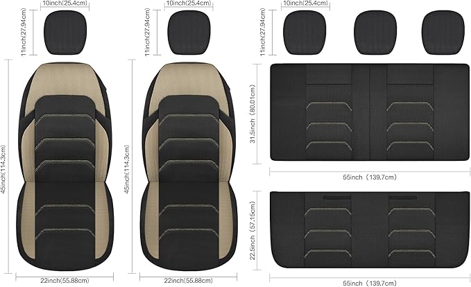CAROMOP 3D Air Mesh Car Seat Covers 2 Front Seats,Breathable and Durable Seat Covers for Cars,Universal Fit for SUV,Vans,sedans, Trucks, Automotive Interior Covers(Black/Beige)