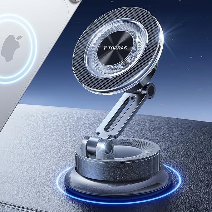 TORRAS 2026 Upgraded Vacuum Car Phone Holder for MagSafe Car Mount [98+ LBS Strongest Suction | 24 N58 Magnets] 360° Adjustable Magnetic Phone Holders for Your Car, for iPhone 17-12 Pro Max Plus Air