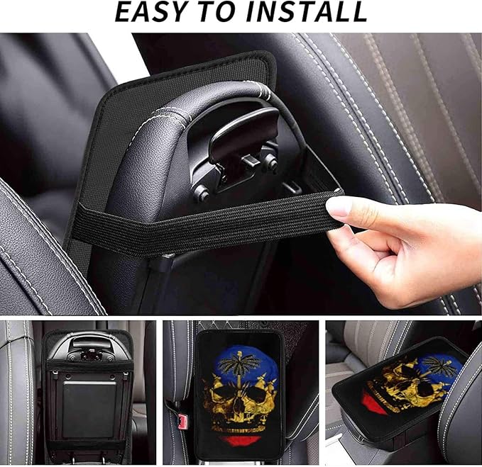Haitian Flag Haitian Skull Car Armrest Cover Auto Center Console Pad Soft Car Armrest Cushion Handrail Box Universal Decoration Cushion