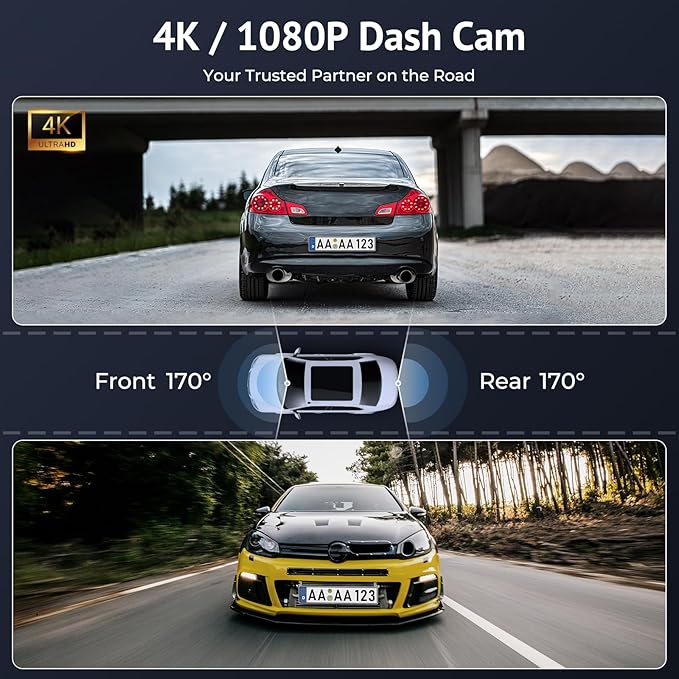 CarPlay Screen for Car with 4K Dash Cam&1080p Backup Camera,10.26" HD IPS Touch Car Play Screen Compatible with Apple Carplay & Android Auto, SuperLink, Loop Recording, Bluetooth Audio, GPS, Siri