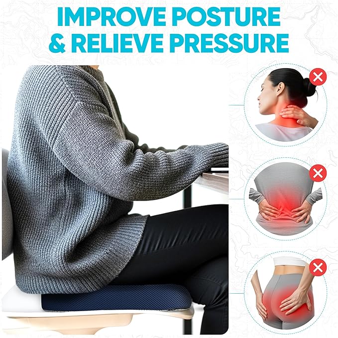FORTEM Seat Cushion, Office Chair Cushion, Desk Chair Memory Foam, Sciatica Coccyx Tailbone Pain Relief, Pressure Relief, Sitting Pad, for Long Gaming & Sitting, Washable Cover, Non Slip