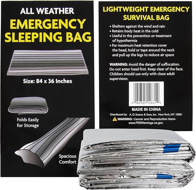 Mylar Emergency Thermal Blanket Sleeping Bag for Survival (2 Pack), Thick Reusable Mylar Space Blankets Bulk 84"L x 36"W Emergency Foil Blankets for Camping, Warmth, Runners, Spa, First Responders