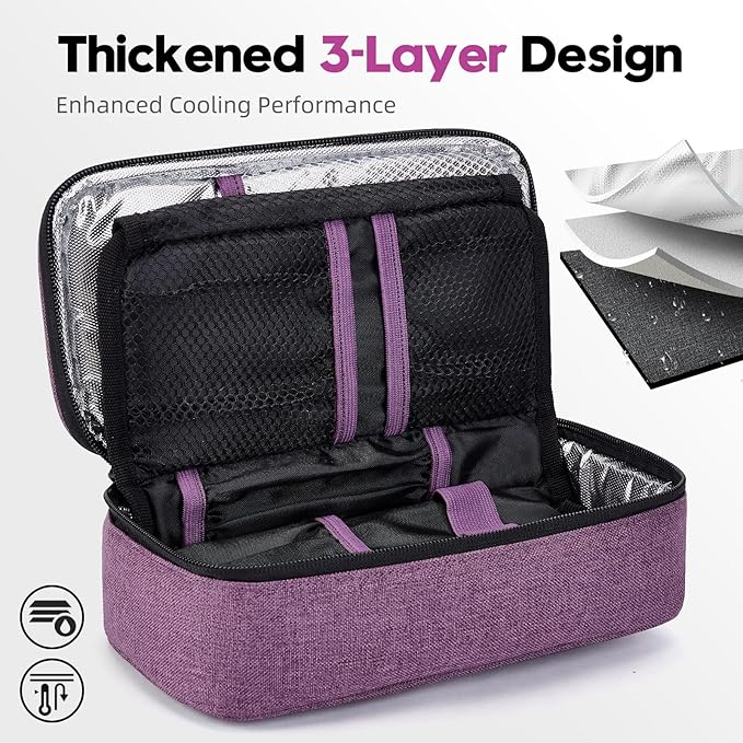 ALLCAMP Insulin Cooler Travel Case for Diabetic Organize Medication with 4 Ice Packs Purple(9X 4.72x 3.14 inches)