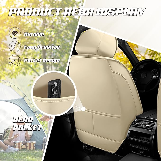 Car Seat Covers Fit for Infiniti g37 2000-2026, Stylish Sport Seat Covers, Waterproof Wear-Resistant Premium Nappa Leather Car Seat Cover.(Full Set with Pillow/Beige)