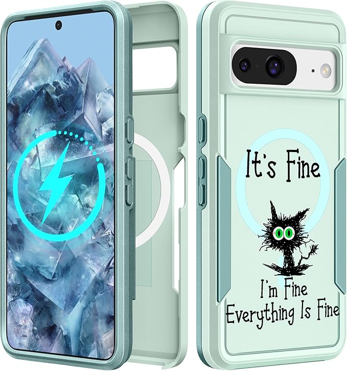 for Google Pixel 8 Case 6.2 Inch - Compatible with MagSafe Women Girls Cute Magnetic Protective Cover Cool Kawaii Girly Cat Heavy Duty Shockproof Design for Google Pixel 8 Phone Cases
